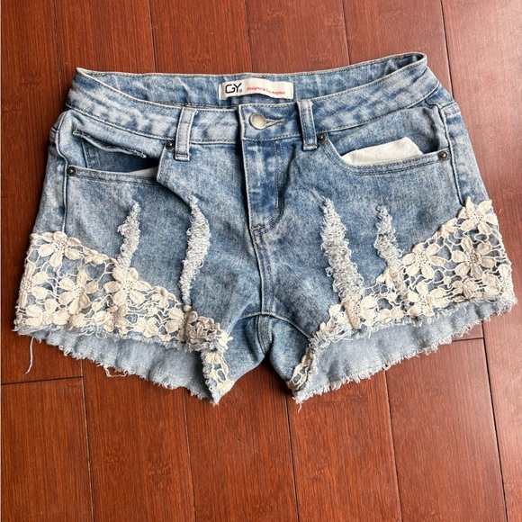 other Pants - Women's Blue Denim Shorts with floral Lace Trim